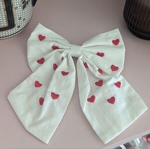 Large Red Hearts Fabric Hair Bow Barrette New!